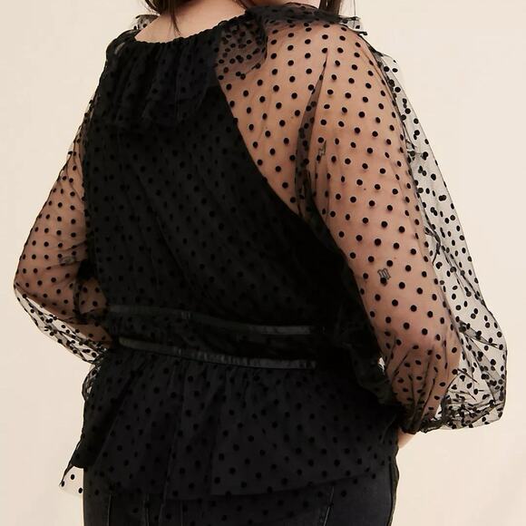 Anthropologie 4SI3NNA Chantria Polka Dot Tie Front Top Plus Size 3X Black - Picture 2 of 6